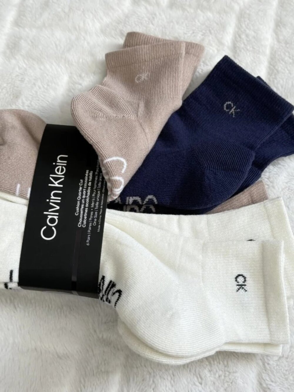 Calvin Klein Men's Cushion Quarter Cut Socks 6 Pair Pack Assorted White Beige NW - Picture 2 of 7